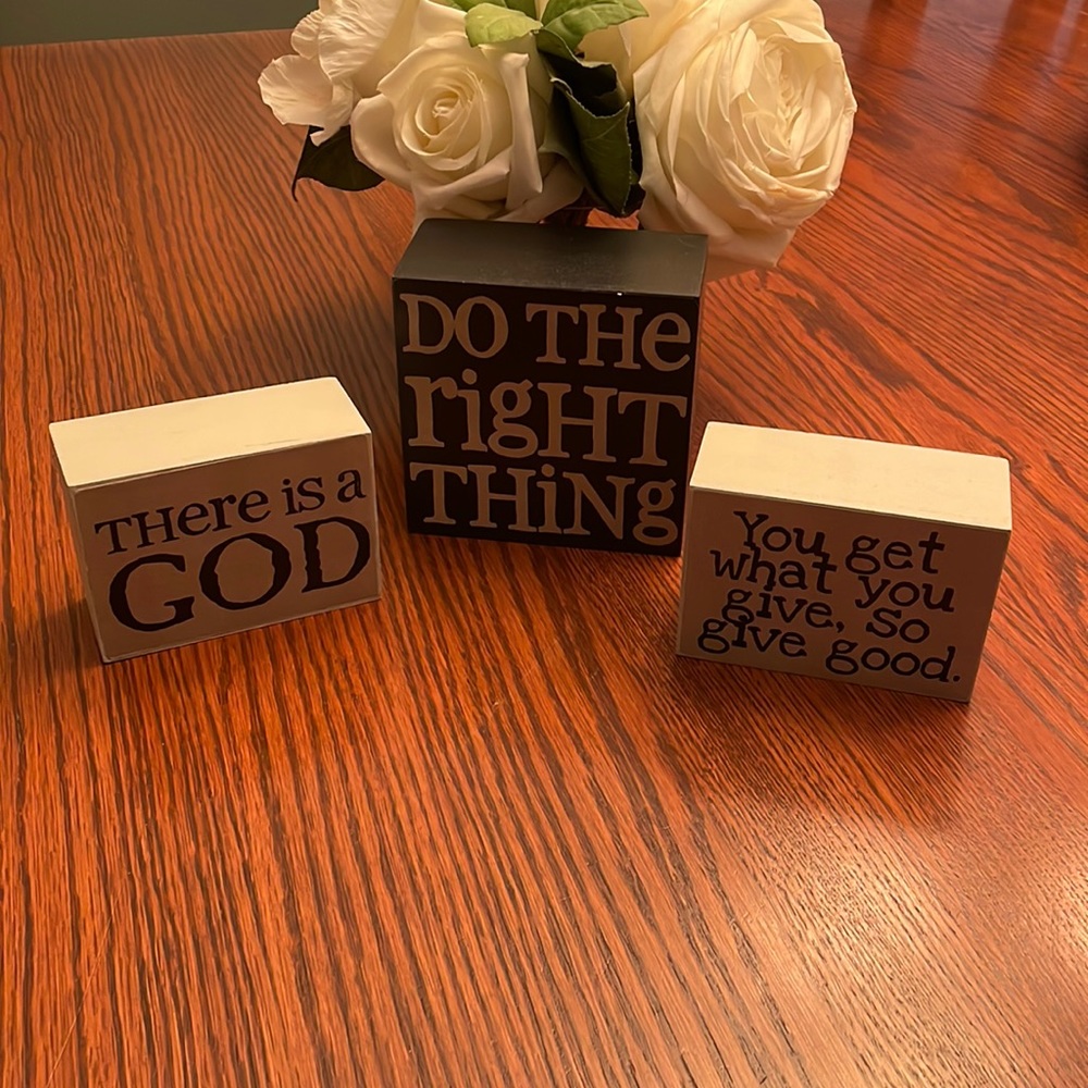 3 wooden signs